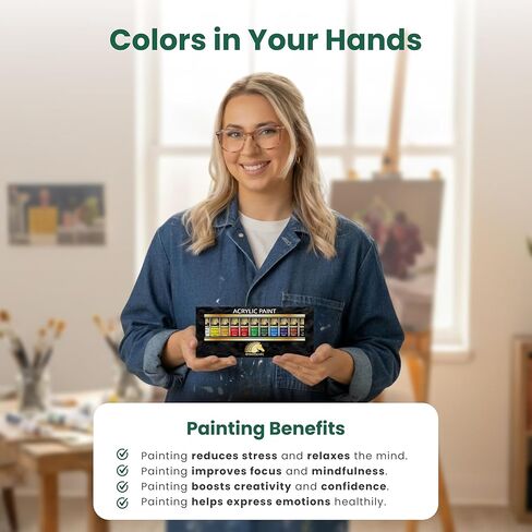 MyArtscape Acrylic Paint Set - 12 x 21ml tubes - Lightfast - Heavy Body - Rich Pigments - Great Tinting Strength - Acrylic Painting Supplies for Artists and Beginners - Premium Quality Paints in Kuwait