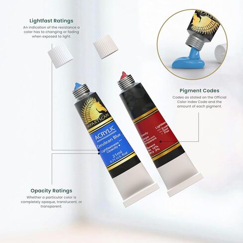 MyArtscape Acrylic Paint Set - 12 x 21ml tubes - Lightfast - Heavy Body - Rich Pigments - Great Tinting Strength - Acrylic Painting Supplies for Artists and Beginners - Premium Quality Paints in Kuwait