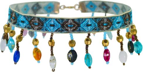 Momocat 14k Gold Plated Boho Choker Green Teal Terquoise Bead Bead Tassel Necklace Bohemian chocker chockers chockers leded hippie chokers 90s country western in Kuwait