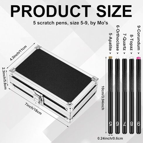 Mohs Hardness Tester Kit, 5 Pack Mohs Hardness Picks (5-9) with Aluminum Alloy Case for Mineral Identification, Gemstone, Jewelry, Glass Scratch Test in Kuwait