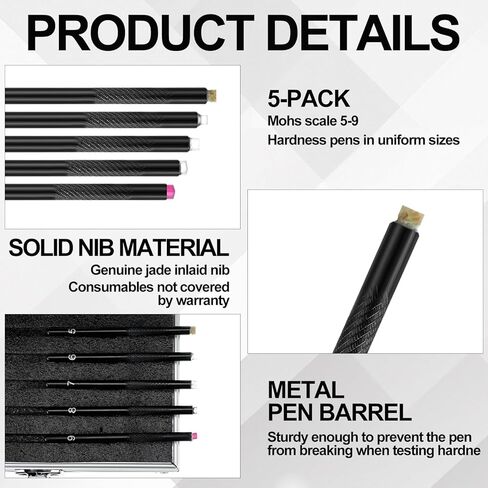 Mohs Hardness Tester Kit, 5 Pack Mohs Hardness Picks (5-9) with Aluminum Alloy Case for Mineral Identification, Gemstone, Jewelry, Glass Scratch Test in Kuwait