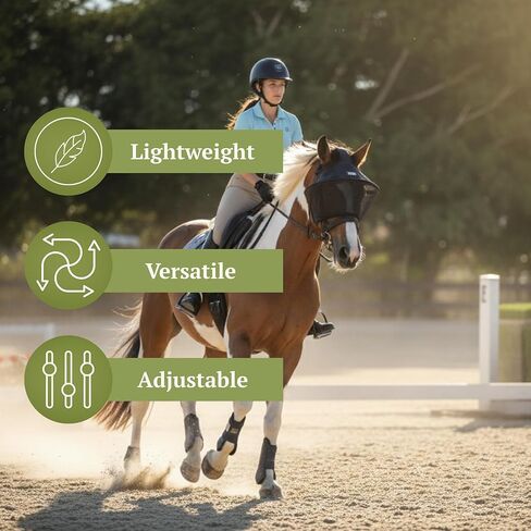 حماية 100% من الأشعة فوق البنفسجية للعين - قناع ذبابة الحصان للركوب والتعافي، درع مدمج معزز للأشعة فوق البنفسجية، مقاس قابل للتعديل، مسامي، يتم ربطه بالرسن أو اللجام in Kuwait