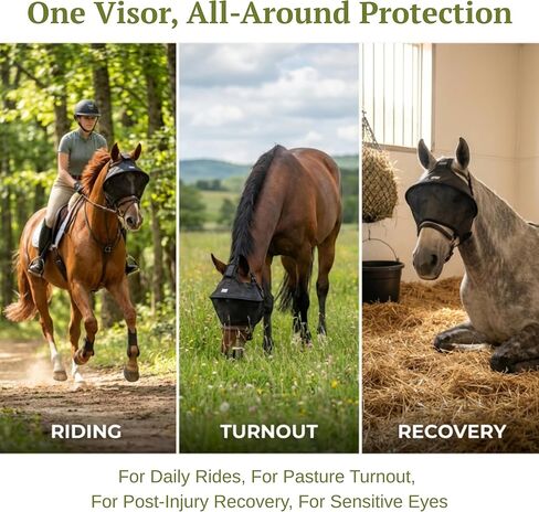 حماية 100% من الأشعة فوق البنفسجية للعين - قناع ذبابة الحصان للركوب والتعافي، درع مدمج معزز للأشعة فوق البنفسجية، مقاس قابل للتعديل، مسامي، يتم ربطه بالرسن أو اللجام in Kuwait