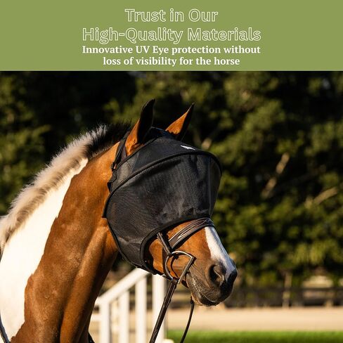حماية 100% من الأشعة فوق البنفسجية للعين - قناع ذبابة الحصان للركوب والتعافي، درع مدمج معزز للأشعة فوق البنفسجية، مقاس قابل للتعديل، مسامي، يتم ربطه بالرسن أو اللجام in Kuwait