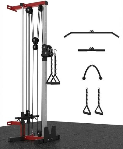 Wall Mount Cable Machine, Dual Pulley Cable Crossover & LAT Pulldown System for Home Gym with 19 Adjustable Positions, Tricep Rope, LAT Bar & Footboard, Space-Saving Garage Fitness Equipment in Saudi Arabia