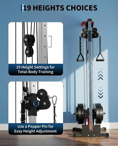 Wall Mount Cable Machine, Dual Pulley Cable Crossover & LAT Pulldown System for Home Gym with 19 Adjustable Positions, Tricep Rope, LAT Bar & Footboard, Space-Saving Garage Fitness Equipment in Saudi Arabia