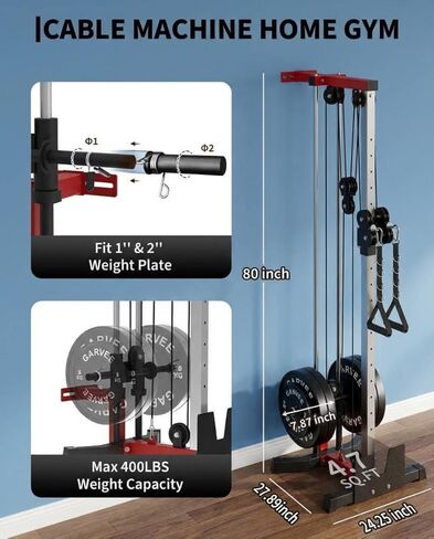 Wall Mount Cable Machine, Dual Pulley Cable Crossover & LAT Pulldown System for Home Gym with 19 Adjustable Positions, Tricep Rope, LAT Bar & Footboard, Space-Saving Garage Fitness Equipment in Saudi Arabia
