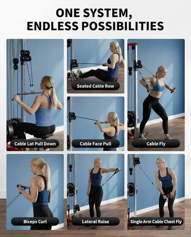 Wall Mount Cable Machine, Dual Pulley Cable Crossover & LAT Pulldown System for Home Gym with 19 Adjustable Positions, Tricep Rope, LAT Bar & Footboard, Space-Saving Garage Fitness Equipment in Saudi Arabia