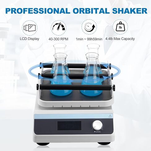 PER4MANCE Laboratory Orbital Shaker with 20mm Amplitude, 40-300rpm Adjustable Speed, 2KG Capacity, LCD Display, Timer(1min-23h59min) & Continuous Mode for Lab Use in Kuwait