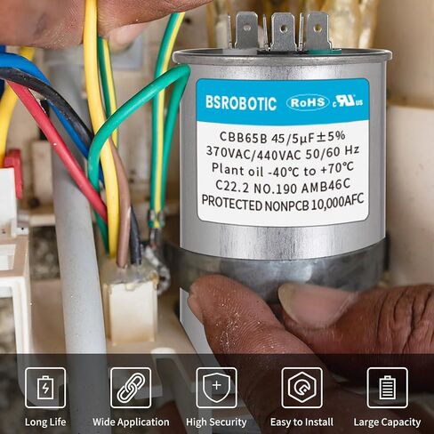 45/5 440v CBB65B AC Capacitor - 45+5 uf ±5% MFD 370/440 Volt Dual Run Round Capacitor, VAC CBB65B Air Conditioner Capacitors for AC Unit Fan Motor Start or Heat Pump or Condenser Straight Cool in Saudi Arabia