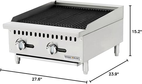 Inferno Blaze Premium IBP-RB-24 شواية غاز مشعة على سطح الطاولة مقاس 24 بوصة 70000 وحدة حرارية بريطانية - شواية غاز من الفولاذ المقاوم للصدأ معتمدة من ETL والصرف الصحي - مثالية للشواء التجاري in Kuwait