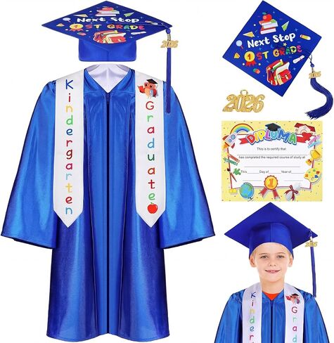 Retisee 7 Pieces 2024 Kindergarten and Preschool Graduation Cap Gown Stole Set with 2024 Tassel Diploma Grade Graduation in Kuwait