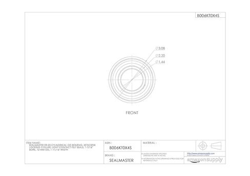 Sealmaster ER-23 Cylindrical OD Bearing, Setscrew Locking Collar, Light Contact Felt Seals, 1-7/16" Bore, 72 mm OD, 1-11/16" Width in Kuwait