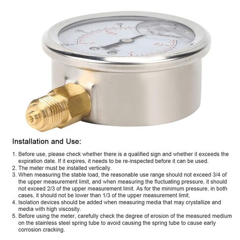 Generic Pressure Y60 Axial Oil Filled Vacuum Pressure Measurement Tool for Mining Industry, Home Heating Stainless Steel in Saudi Arabia