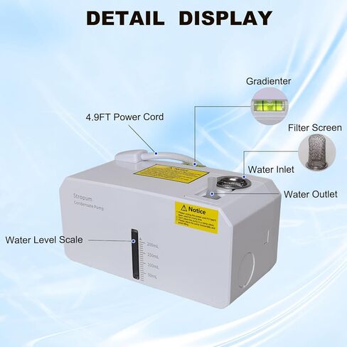 Small HVAC Condensate Pump,110V Indoor Ultra Quiet 25dB Air Conditioner Pump,Removal Drain Condensate for Dehumidifier,Ice Maker,Furnace,33ft Head Lift,Fit for 1-3HP AC Unit,ACP-1 in Kuwait