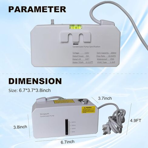 Small HVAC Condensate Pump,110V Indoor Ultra Quiet 25dB Air Conditioner Pump,Removal Drain Condensate for Dehumidifier,Ice Maker,Furnace,33ft Head Lift,Fit for 1-3HP AC Unit,ACP-1 in Kuwait