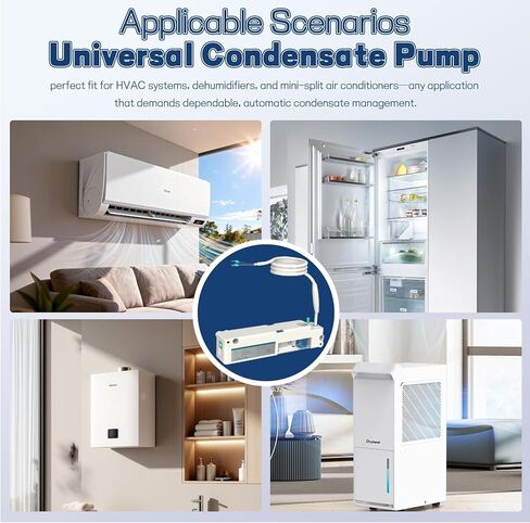 Mini Split Condensate Pump, II Universal Condensate Pump, 11 GPH, 157000 Btu/h, 100-240V AC 50/60Hz, <19 dB(A) @ 1M, Wide Range of Applications Including Indoor Air Conditioning, HVAC, Dehumidifier in Saudi Arabia