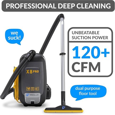 Prolux X8 Pro 10 lb Lightweight Commercial Backpack Vacuum – HEPA Filtration w/Sealed 8 Qt HEPA Bags, 120 CFM Commercial Suction, 50′ Cord, Loaded with Attachments in Kuwait
