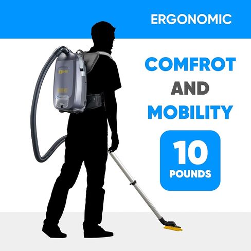 Prolux X8 Pro 10 lb Lightweight Commercial Backpack Vacuum – HEPA Filtration w/Sealed 8 Qt HEPA Bags, 120 CFM Commercial Suction, 50′ Cord, Loaded with Attachments in Kuwait
