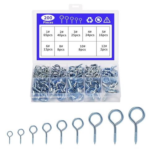 200 Pcs Small Screw Eyes for WoodEye Hook Screws Assortment, Small Eye Screws for Wood, Screw in Eyelets, Metal Self Tapping Eye Hooks for Picture Frame Hanging Items(9 Sizes) in Kuwait