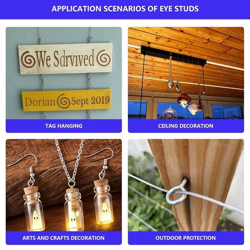 200 Pcs Small Screw Eyes for WoodEye Hook Screws Assortment, Small Eye Screws for Wood, Screw in Eyelets, Metal Self Tapping Eye Hooks for Picture Frame Hanging Items(9 Sizes) in Kuwait