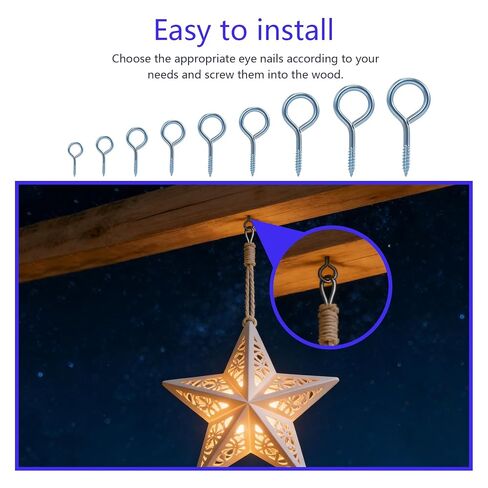 200 Pcs Small Screw Eyes for WoodEye Hook Screws Assortment, Small Eye Screws for Wood, Screw in Eyelets, Metal Self Tapping Eye Hooks for Picture Frame Hanging Items(9 Sizes) in Kuwait