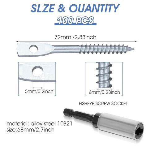 100Pack Eye Lag Screw with 1Pcs Eye Lag Driver Zinc Plated Carbon Steel Wood Screws for Drop Ceiling Use with Attaching Hanger Wire to Joists Bolts Screw in Saudi Arabia