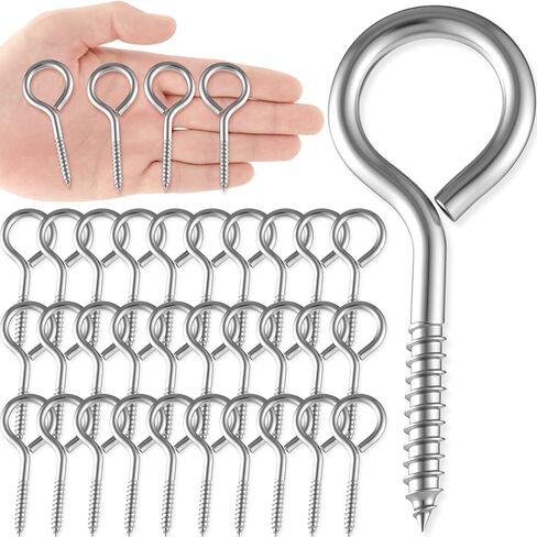 50 Pcs 304 Stainless Steel Screw Eye Hooks, Heavy Duty Eye Bolt with 200lb Load Bearing, Rust Resistant Self Tapping Hooks for Securing Cables/Wire on Wood Indoor Outdoor (M5-2.6 Inch) in Kuwait