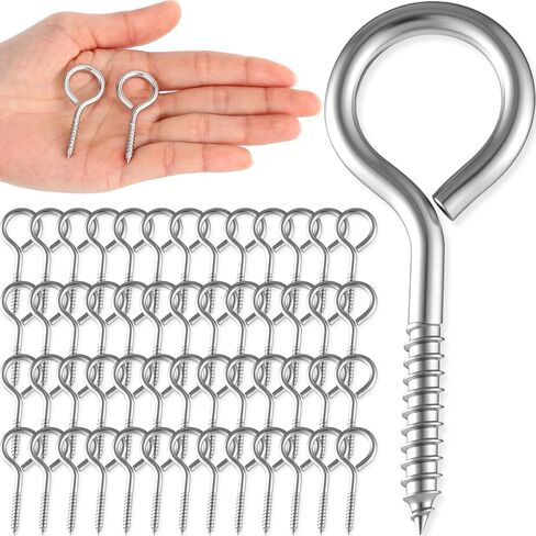 50 Pcs 304 Stainless Steel Screw Eye Hooks, Heavy Duty Eye Bolt with 200lb Load Bearing, Rust Resistant Self Tapping Hooks for Securing Cables/Wire on Wood Indoor Outdoor (M5-2.6 Inch) in Saudi Arabia