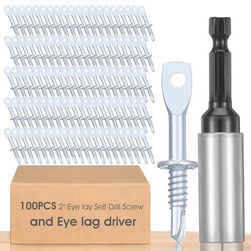 100 Pcs 2" Eye Lag Self Tapping Drilling Point Screw Zinc and 1pcs 2-5/8" Driver, Sturdy Eye Lag Self Drill Screw for Accommodates Jack Chain Ceiling Wire or Threaded Rod in Saudi Arabia