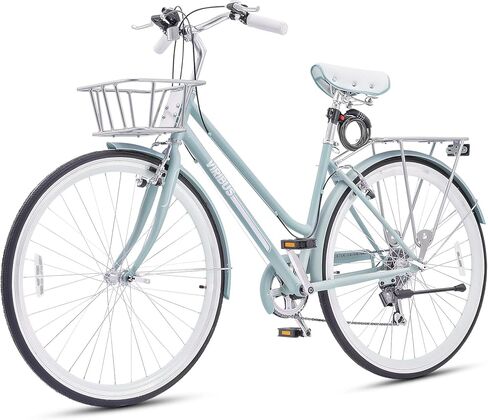 VIRIBUS Womens Hybrid Bike, 7 Speed Road Bike 28 inch for Women, 700C Adult Bicycle with Basket and Rack for Tall Ladies, Step Through City Retro Commuter Bicycle in Kuwait
