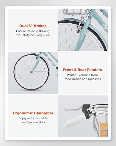 VIRIBUS Womens Hybrid Bike, 7 Speed Road Bike 28 inch for Women, 700C Adult Bicycle with Basket and Rack for Tall Ladies, Step Through City Retro Commuter Bicycle in Kuwait