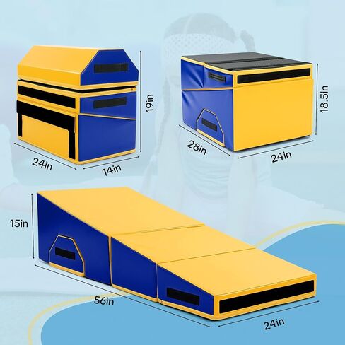 MABOZOO Folding Gymnastics Incline Mat, High Density Foam Cheese Wedge Mat for Kids Tumbling & Home Gym, Non-Slip Folding Skill Trainer for Gymnastics, Stretching, Martial Arts (Yellow & Blue) in Saudi Arabia