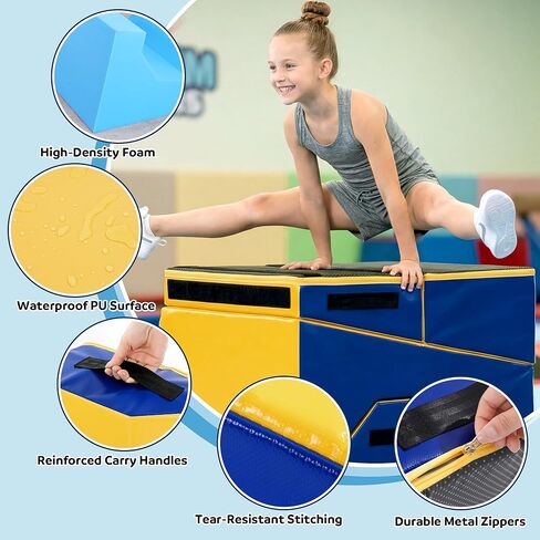 MABOZOO Folding Gymnastics Incline Mat, High Density Foam Cheese Wedge Mat for Kids Tumbling & Home Gym, Non-Slip Folding Skill Trainer for Gymnastics, Stretching, Martial Arts (Yellow & Blue) in Saudi Arabia