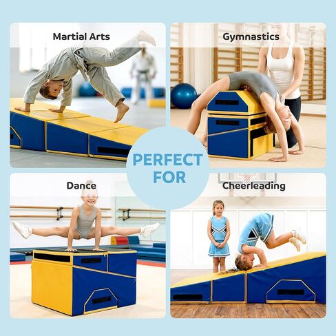 MABOZOO Folding Gymnastics Incline Mat, High Density Foam Cheese Wedge Mat for Kids Tumbling & Home Gym, Non-Slip Folding Skill Trainer for Gymnastics, Stretching, Martial Arts (Yellow & Blue) in Saudi Arabia