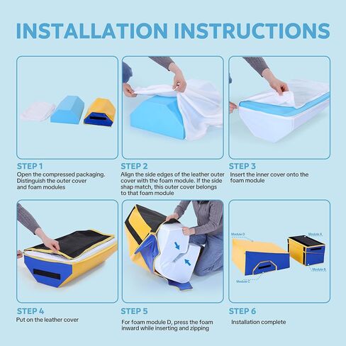 MABOZOO Folding Gymnastics Incline Mat, High Density Foam Cheese Wedge Mat for Kids Tumbling & Home Gym, Non-Slip Folding Skill Trainer for Gymnastics, Stretching, Martial Arts (Yellow & Blue) in Saudi Arabia