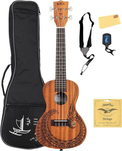 Kala Courage Mahogany Concert Ukulele - Bundle With Gig Bag, Tuner, Strap, Strings, and Austin Bazaar Polishing Cloth in Kuwait