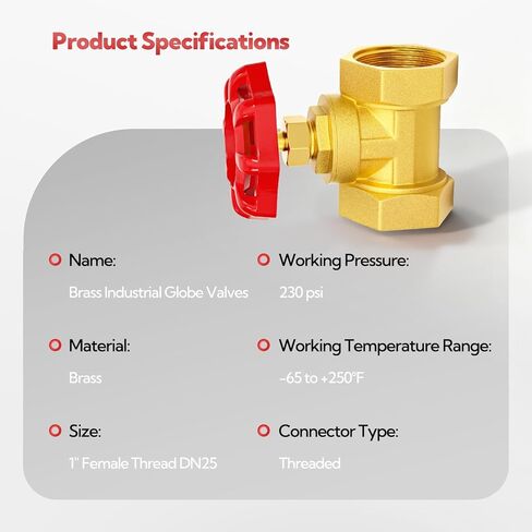 1 "صمامات كروية صناعية نحاسية بخيط أنثى، DN25 صمامات كروية شديدة التحمل بمقبض أحمر مع شريط تفلون لهواء زيت الماء in Kuwait