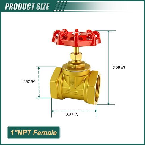 2" NPT Brass Gate Valve, Female x Female, with Wheel Handle, Heavy Duty Globe Valves Tool, for Fuel/Airl/Water/Gas/Oil (DN50) in Kuwait