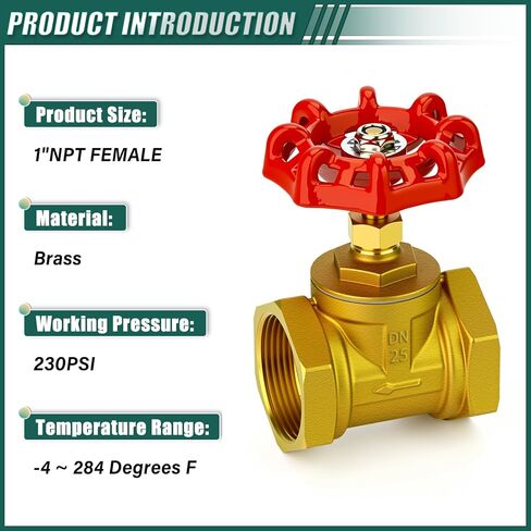 2" NPT Brass Gate Valve, Female x Female, with Wheel Handle, Heavy Duty Globe Valves Tool, for Fuel/Airl/Water/Gas/Oil (DN50) in Kuwait