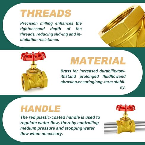 2" NPT Brass Gate Valve, Female x Female, with Wheel Handle, Heavy Duty Globe Valves Tool, for Fuel/Airl/Water/Gas/Oil (DN50) in Kuwait