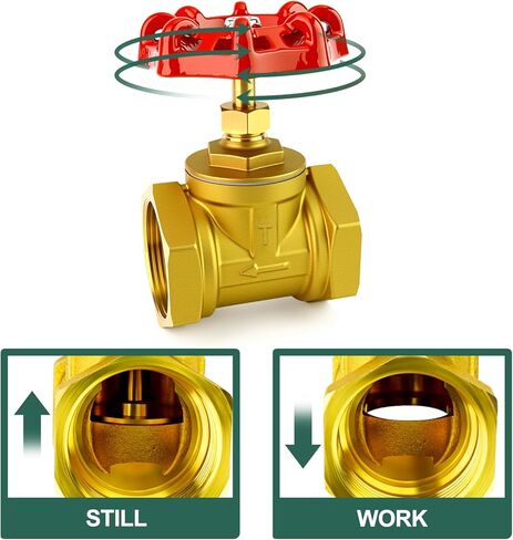 2" NPT Brass Gate Valve, Female x Female, with Wheel Handle, Heavy Duty Globe Valves Tool, for Fuel/Airl/Water/Gas/Oil (DN50) in Kuwait