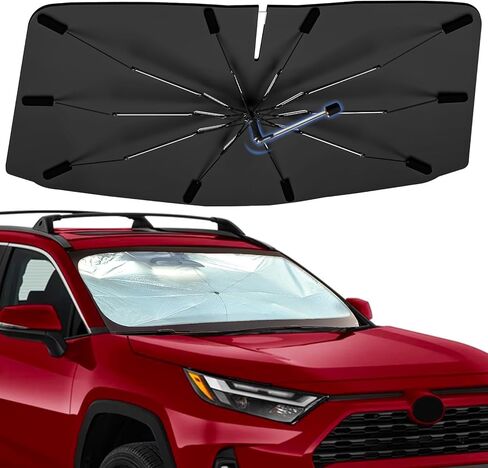Windshield Sun Shade Umbrella for Nissan Pathfinder 2022-2024, Foldable Sunshade for Car Front Window, 360 Rotation Automotive Interior UV Protection for Outdoor Parking, Keep Car Cool in Saudi Arabia