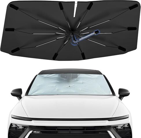 Windshield Sun Shade Umbrella for Nissan Pathfinder 2022-2024, Foldable Sunshade for Car Front Window, 360 Rotation Automotive Interior UV Protection for Outdoor Parking, Keep Car Cool in Saudi Arabia