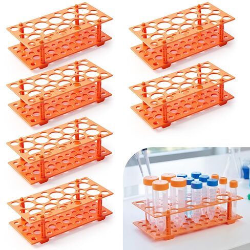 LemonRoad 6 Pack Test Tube Rack Laboratory Centrifuge Tube Holder Detachable Plastic Stand Storage Rack for 10ml, 15ml, 50ml(28 Well,Blue and Orange) in Kuwait