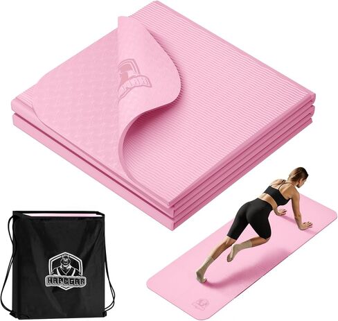 سجادة يوجا قابلة للطي من HAPBEAR - 72 بوصة × 24 بوصة × 0.24 بوصة (6 مم)، سجادة تمرين TPE غير قابلة للانزلاق للتمرين المنزلي، واليوجا، والبيلاتيس، والتمدد، والسفر، متينة وصديقة للبيئة، وتتضمن حقيبة حمل in Kuwait
