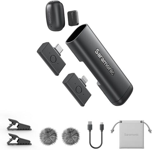 Saramonic Air SE Wireless Mini Microphone for iPhone & Android, 48kHz/24-bit, AI Noise Cancellation, Clip on Content Creator Microphones for Interview YouTube Vlogging (2 TX + 2 RX + Charging Case) in Saudi Arabia