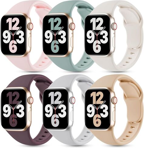 6 Pack Silicone Bands Compatible with Apple Watch Band 42mm 41mm 40mm 38mm 46mm 45mm 44mm 49mm Women Men, Patented Wristband Soft Sport Waterproof Strap for iWatch Series 10 9 8 7 6 5 4 3 2 1 SE Ultra in Kuwait