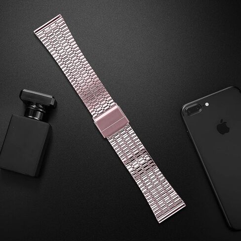 حزام معدني متوافق مع Fitbit Versa/Versa 2/Versa Lite، حزام بديل من الفولاذ المقاوم للصدأ للنساء والرجال من KangPlus مع أداة إزالة الارتباط قابلة للتعديل 5.5-8.0 بوصة - وردي in Saudi Arabia