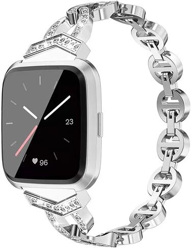 متوافق مع Fitbit Versa 3 / Sense Bands للنساء، KangPlus Fashion Girl Bling Metal استبدال أساور المعصم حزام قابل للتعديل 5.5-8.0 بوصة متوافق مع Fitbit Sense/Versa 3 - أسود in Saudi Arabia